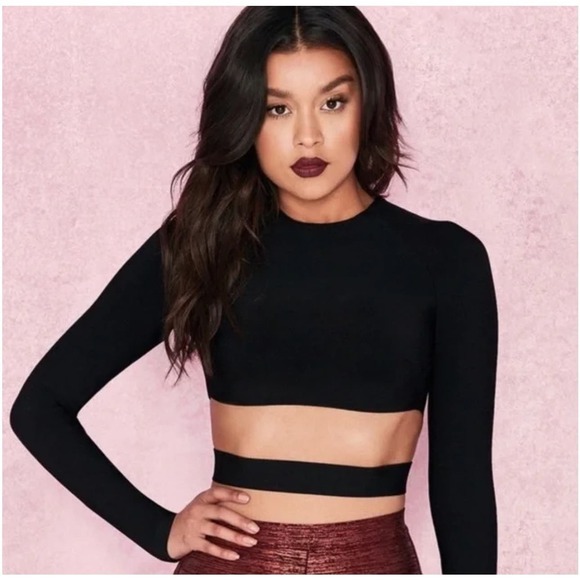 House of CB Talika Bandage Crop Top L Black Cutout Waistband Stretch Size L NWT - Picture 1 of 8